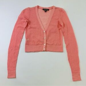 Tommy Bahama peach crop vneck summer knit fitted cardigan XS mesh